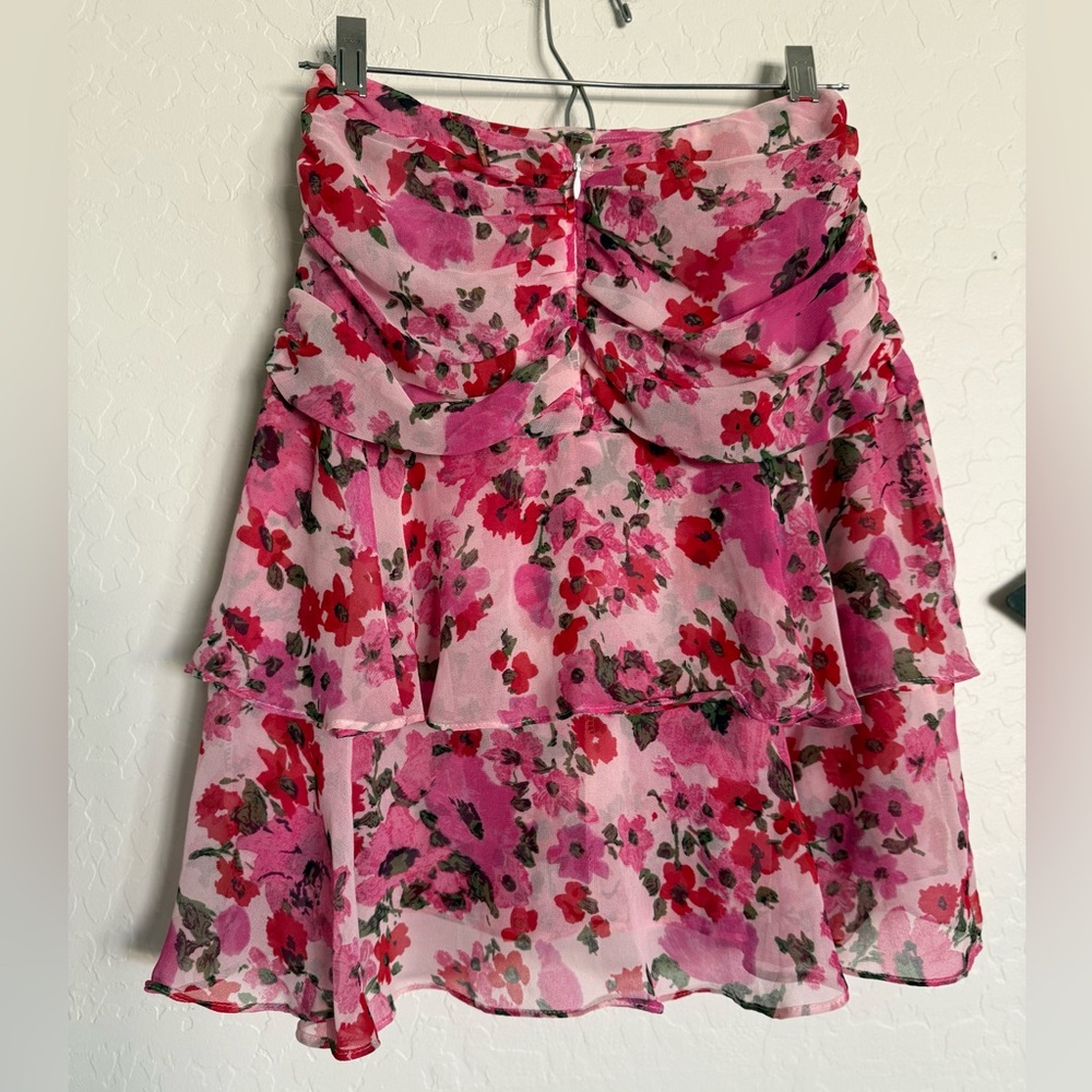 MISA Los Angeles Floral Ruffle Mini Skirt Draped Waist Pink NEW Made in USA - Picture 5 of 11